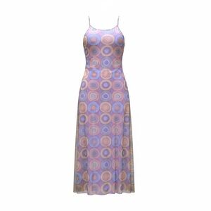 Vintage Pastel Circle Mesh Maxi Dress